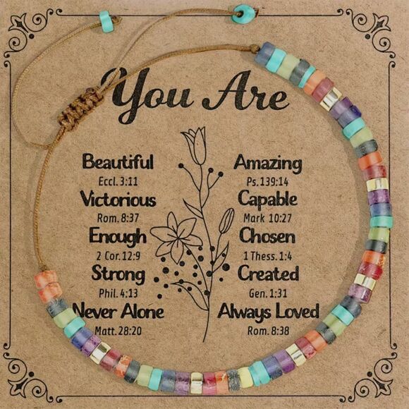 Inspirational Natural Stone Beaded Bracelet Adjustable Colorful Gift Boho Unisex - Picture 1 of 4